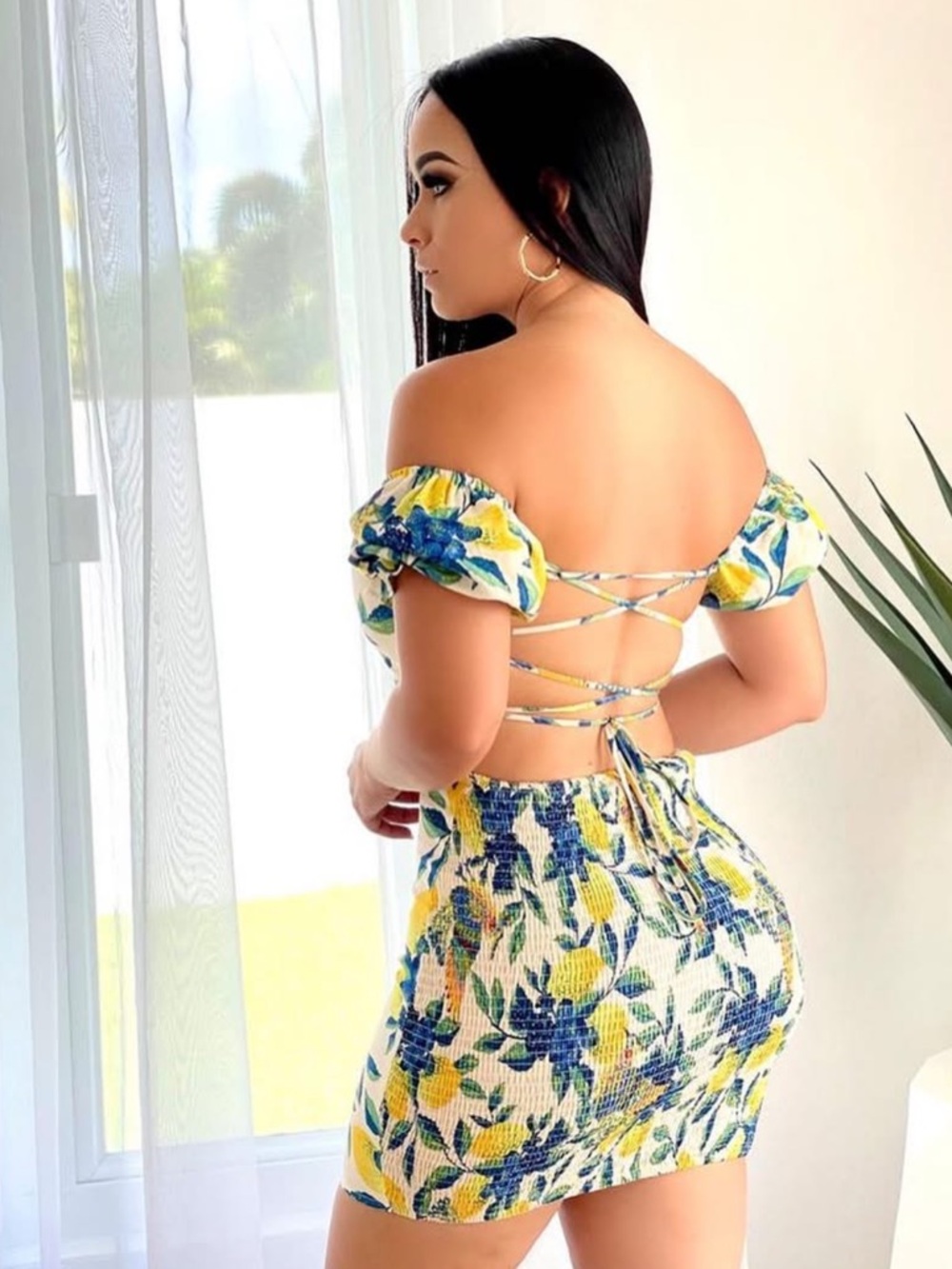 NWT Floral Lemon Tie-Front Mini Dress - Yellow & Blue
